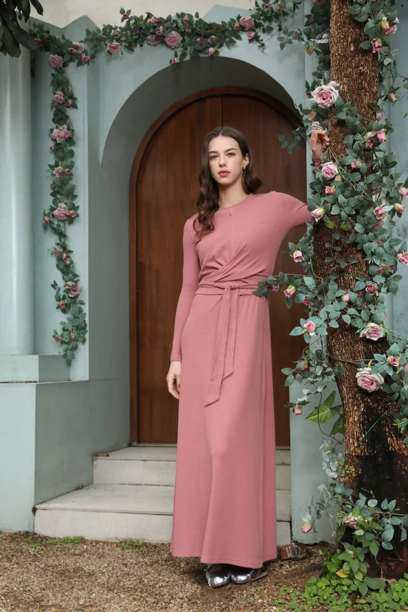 summer ribbing closed-fit wrap tops + Aline dress high Stretch matching sets