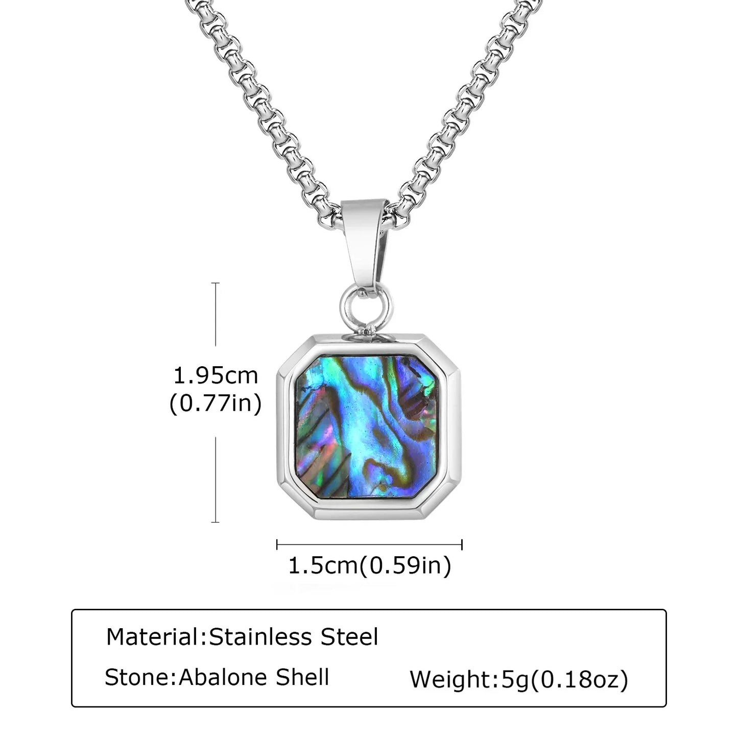 Trendy Pendant Necklaces for Men Boys,Square Natural Stone Stainless Steel Necklaces,Hip Hop Cool Healing Jewelry Gifts