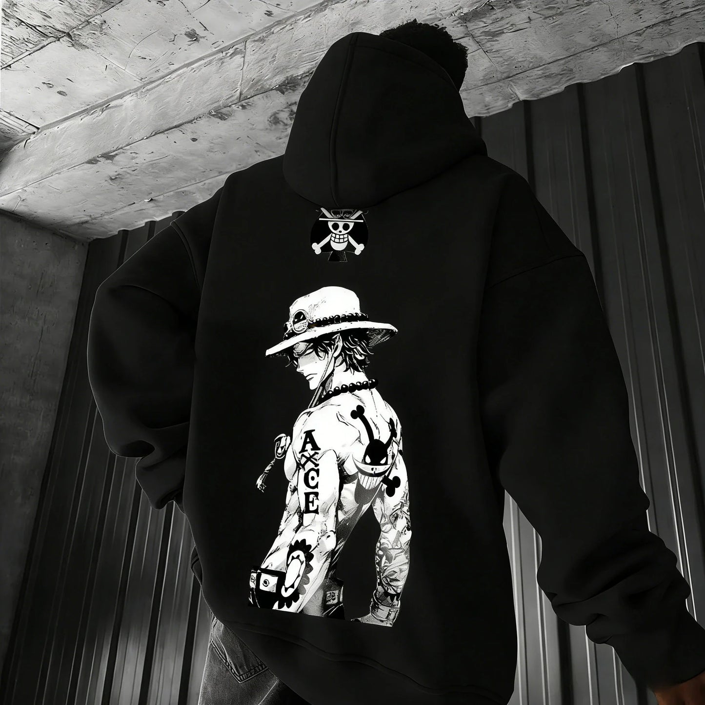 Anime Ace Hand Drawn Printed Hoodie Spring/Autumn New Harajuku Men's and Women's Loose Casual Parent Child Sweater Top