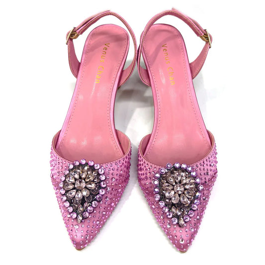 Elegant Italian Design Pink Butterfly Shoes and Bag Set for Women - Perfect for Parties and Weddings