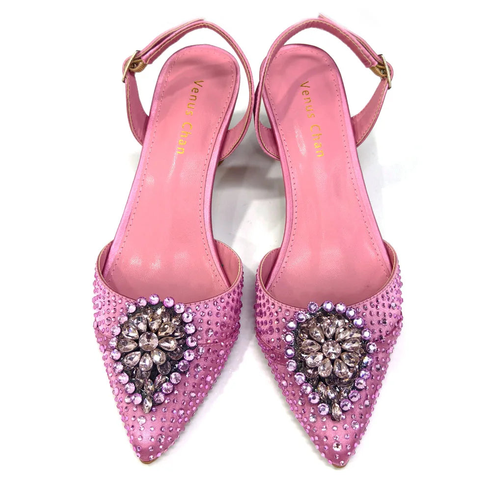 Elegant Italian Design Pink Butterfly Shoes and Bag Set for Women - Perfect for Parties and Weddings
