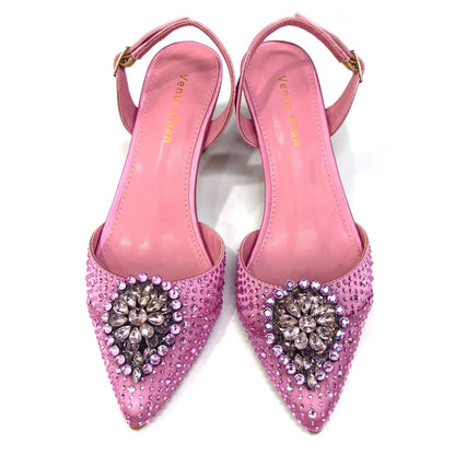 Elegant Italian Design Pink Butterfly Shoes and Bag Set for Women - Perfect for Parties and Weddings