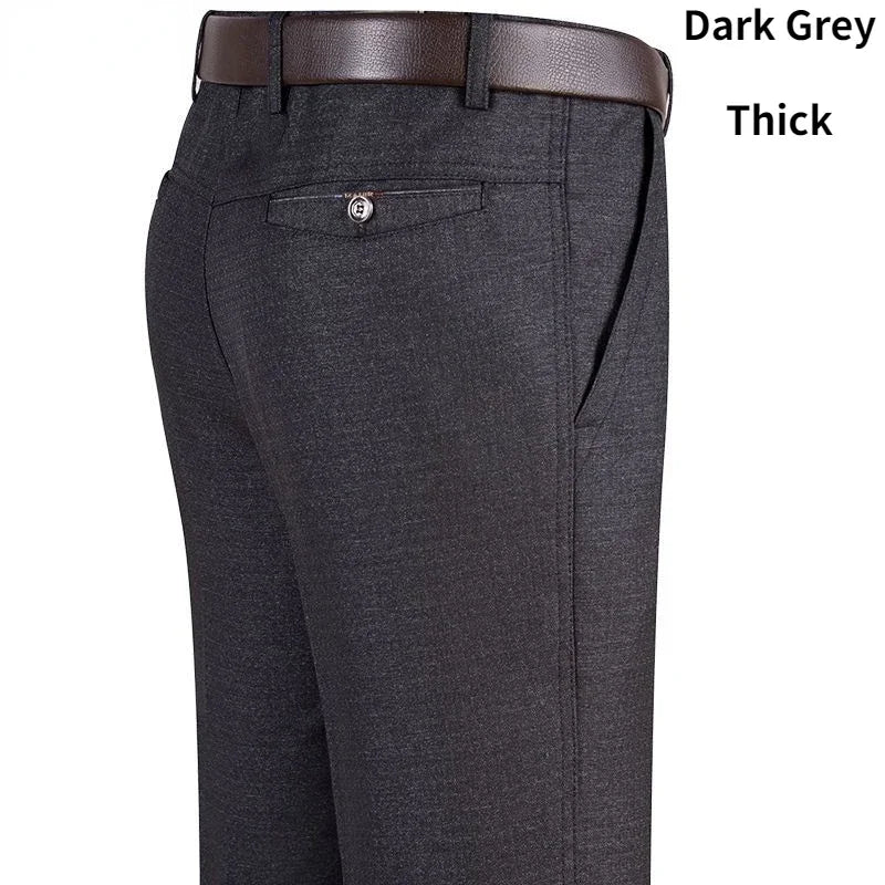 Men's Business Casual Pants Lightweight Summer Thin Autumn Thick Gentle Trousers Male Brand Fashion Suit Pant Solid Black Grey