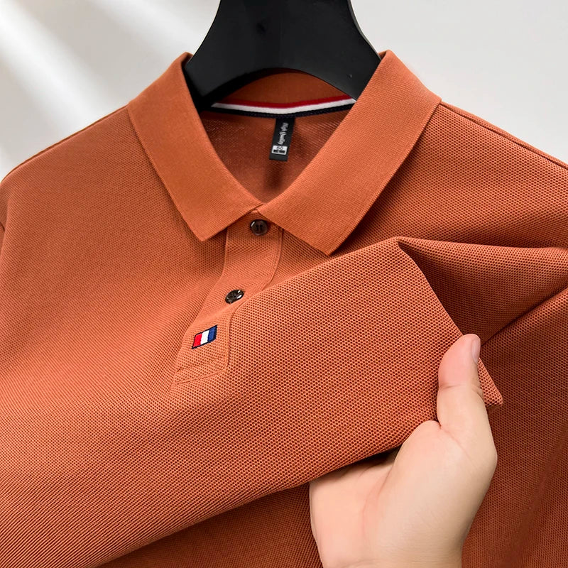 High end brand men's polo shirt long sleeved luxury fashion embroidered craft top 100% cotton 2024 Spring and Autumn new T-shirt