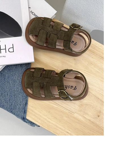Children Roman Sandals Kids Hollow-out Toes Capped Sandals Fashion Kids Summer Beach Shoes Soft Bottom Anti-slippery Size 21-31
