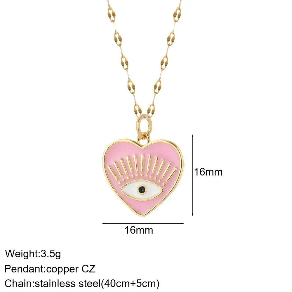 Heart Evil Blue Eye Sun Necklace for Women Cute Dog Bee Elephant Gold Color Pendant Woman's Collars Long Stainless Steel Chains