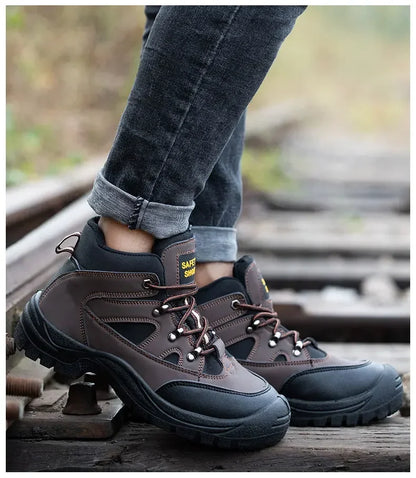 Lightweight Men's Safety Work Boots Anti-Puncture Steel Toe Cap Non-Slip Indestructible Work Sneakers Male Botas