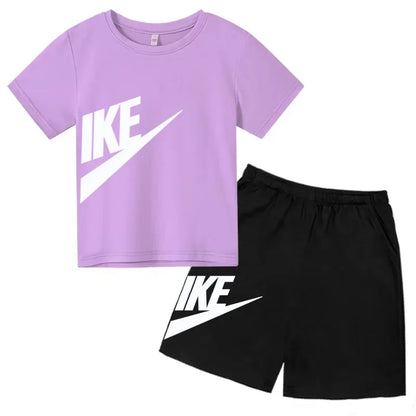 Kids Summer Short Sleeve T-shirt Shorts 2Pcs Set Boy Girl Casual Sport Jogging Suit Toddler 3-12Y