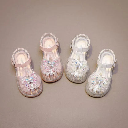 New Summer Children Crown Sandals Wedding Party Girls Bowknot Pearl Shoes Sweet Elegant Kids Causal Flat Sandals