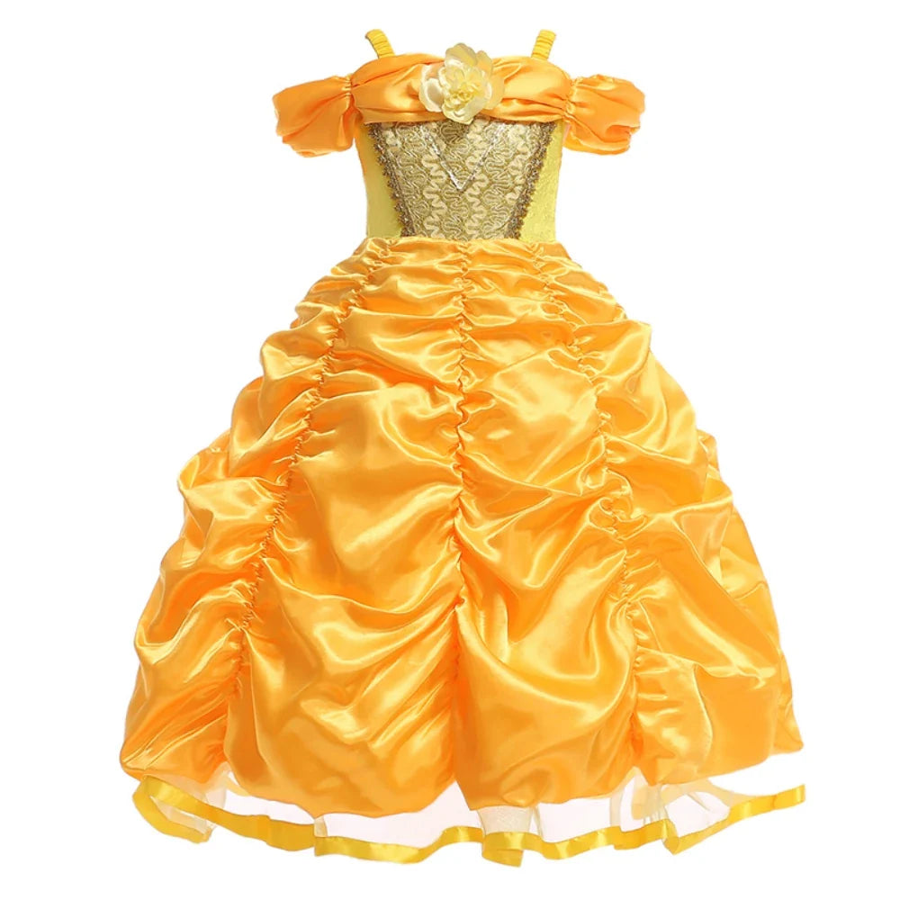 Fancy Girls Belle Halloween Costumes Carnival Cosplay Cartoon Christmas Beauty Party Princess Dress Tulle Birthday Kids Clothing