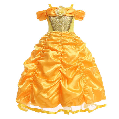 Fancy Girls Belle Halloween Costumes Carnival Cosplay Cartoon Christmas Beauty Party Princess Dress Tulle Birthday Kids Clothing