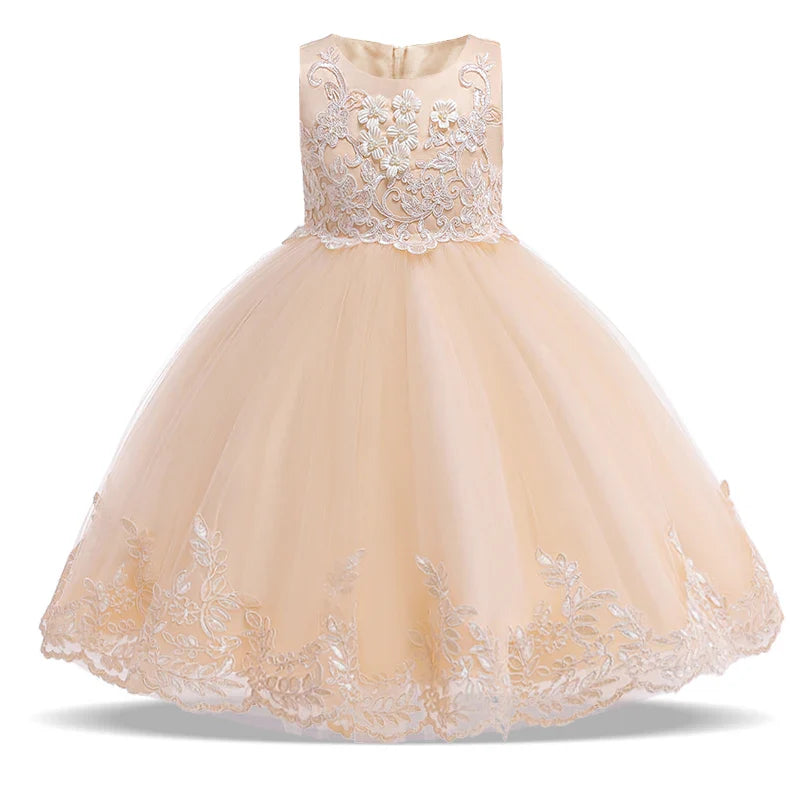 Summer Lace Bow Girls Princess Dress Fisrt Communion Children Pageant Party Dresses Evening Prom Dresses Vestidos Kids Clothes