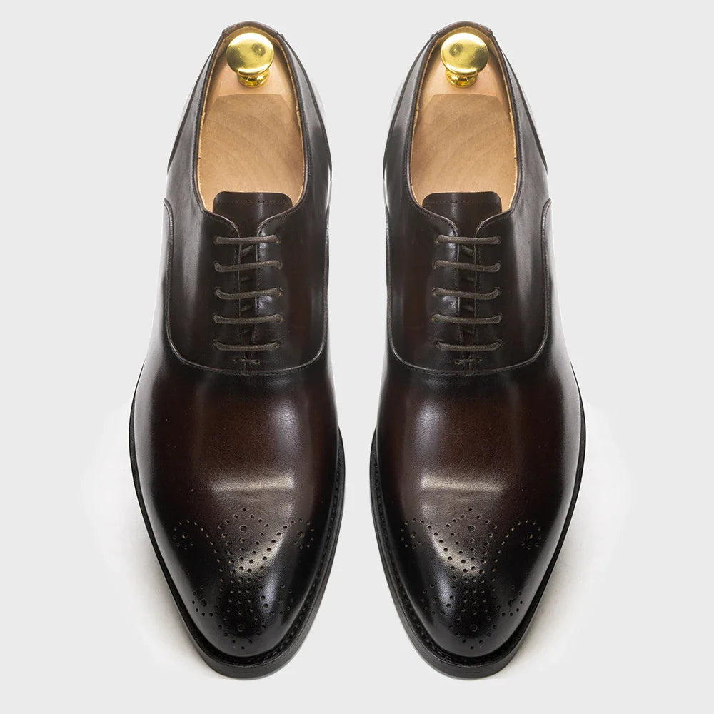 Men's Classic Italian Style Genuine Leather Oxfords Dress Shoes Lace-Up Black/Brown Business Office Wedding Formal Footwear