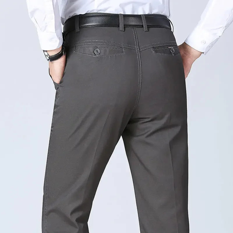 Men's 100% Cotton Autumn Thick Summer Thin Trousers Fashion Cargo Pants Smart Casual Solid Khaki Gray Brand Suit Pant GOZBKF
