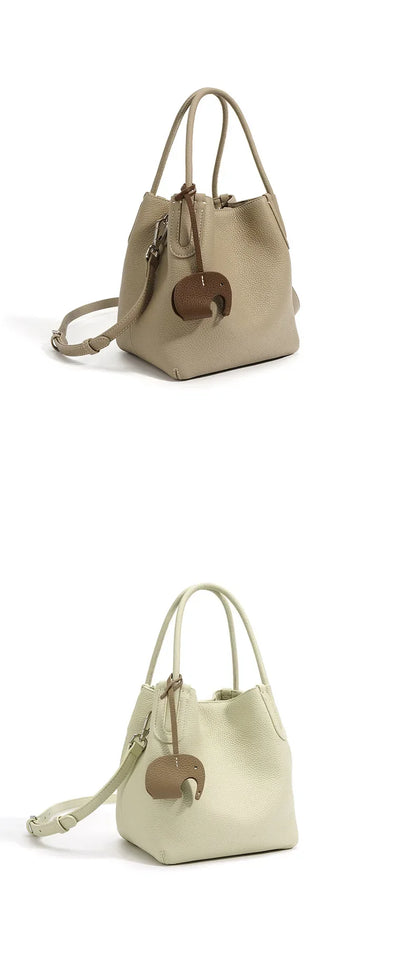 Head Layer Cowhide Vegetable Basket Bag Genuine Leather Cell Phone Crossbody Bag Commuter Shoulder Bucket Bag