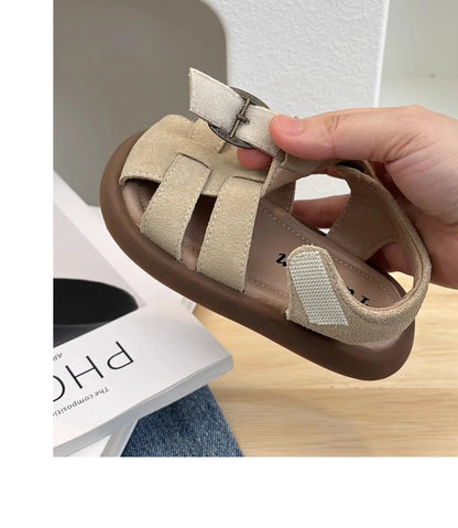 Children Roman Sandals Kids Hollow-out Toes Capped Sandals Fashion Kids Summer Beach Shoes Soft Bottom Anti-slippery Size 21-31
