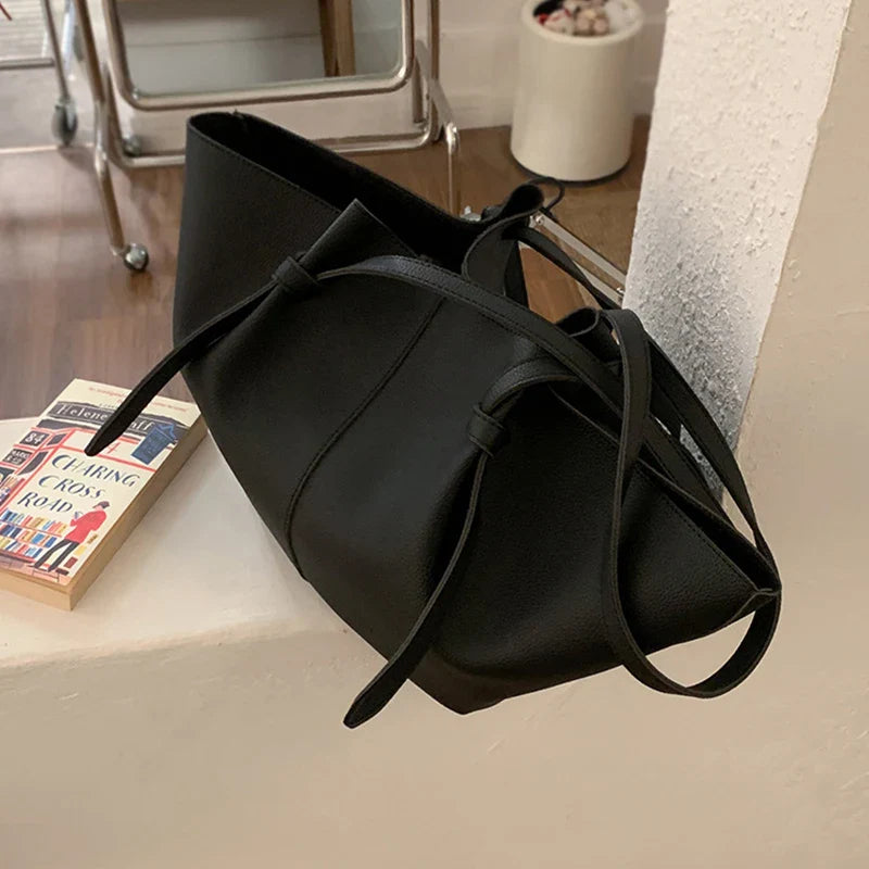 Luxury Designer Women's Soft PU Leather 2-in-1 Shoulder Tote Bag Set Big Capacity Branded Shopper Handbags Gray Blue PinkTan