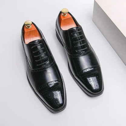 Men Lace Up Square Toe Dress Shoes, Business Black Oxfords Shoes