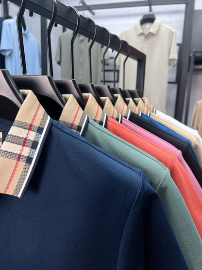 High end brand men's short sleeve polo shirt summer new letter emboss lightweight breathable fashion color blocked lapel T-shirt