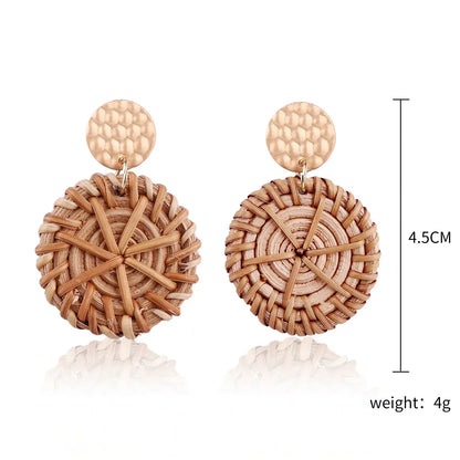 Personality Bamboo Rattan Hand-woven Geometry Drop Dangle Earrings for Women Temperament Summer Beach Stud Jewelry Holiday Gift