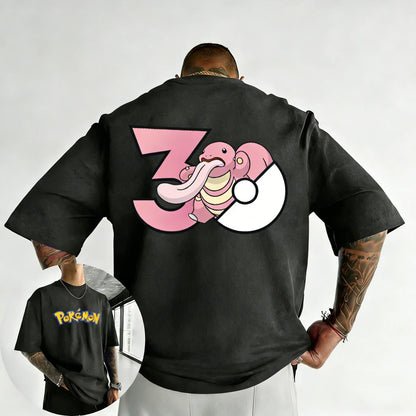 30th Anniversary Lickitung Printed T-shirt Summer Men's and Women's Trendy Large Loose Casual Y2K Short Sleeve Top
