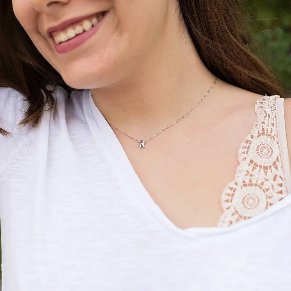 Fashion Tiny Initial Necklace Gold Silver Color Cut Letters Single Name Choker  For Women Pendant