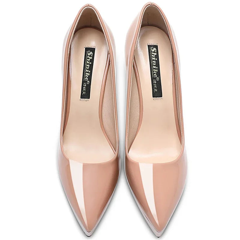 Women Pumps Brand 10CM 12CM Thin High Heels Black PU Slip On Pointed Toe Dress Office Career Party Wedding Waterproof Lady shoes