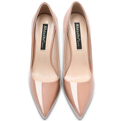 Women Pumps Brand 10CM 12CM Thin High Heels Black PU Slip On Pointed Toe Dress Office Career Party Wedding Waterproof Lady shoes