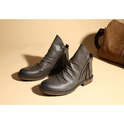 Men's Pu Boots Fashion Chelsea Men's Comfortable High Top Zipper Boots Non-slip Flat  Men's Boots Cowboy