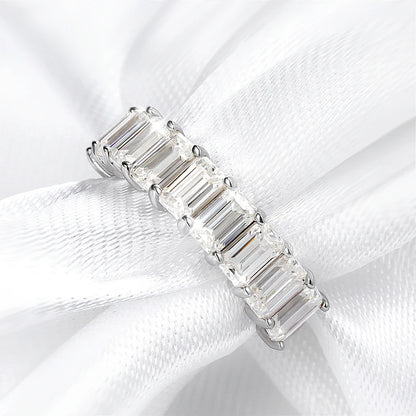 Each 3*5mm 0.5CT Emerald Cut Moissanite Ring for Women 1/2 Eternity Bands Lab Diamond Jewelry Pure 925 Silver Girl Ring