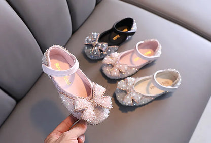Children Princess Shoes Glitter Party Wedding Shoes for Girls Fashion Rhinestone Toddlers Ballet Flats Causal Kids Leather Shoes