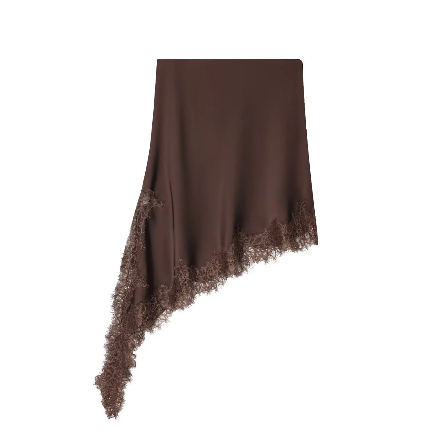 Women Asymmetric Lace Midi Skirt In-seam Zip High Waist Spring Summer  Casual Holiday Skirts ﻿Mujer
