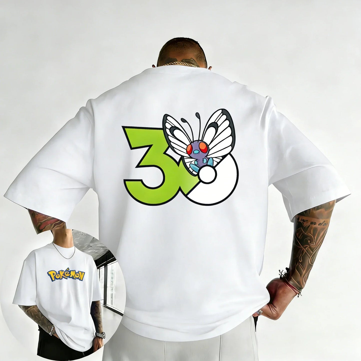 30th Anniversary Butterfree Printed T-shirt Summer Men's and Women's Loose Casual Hip Hop Trendy Short Sleeve Top