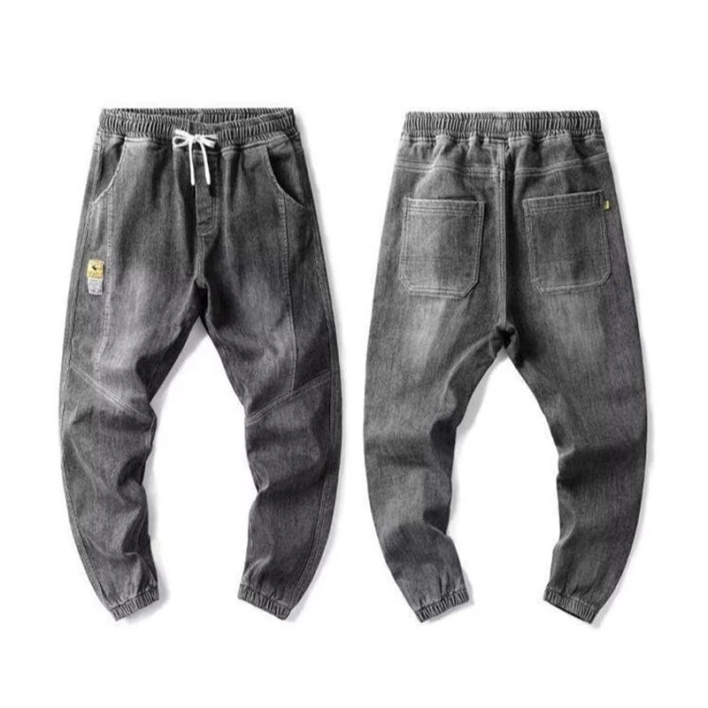 Men Jeans Elastic Tie Up Harem Denim Pants Male Bound Feet Designer Cargo Joggers Denim Trousers Daily Narrow Leg Casual Jeans