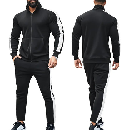 2025 Spring Autumn Men's 2-Piece Set Color Blocking Zipper Stand Collar Casual Sports Jacket Sweatshirt Trousers Suit