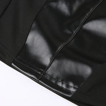Punk Style Leather PU Patchwork Crop Tops Women Grunge Biker Sleeveless Corset Tank Top Streetwear Dark Academia Vest