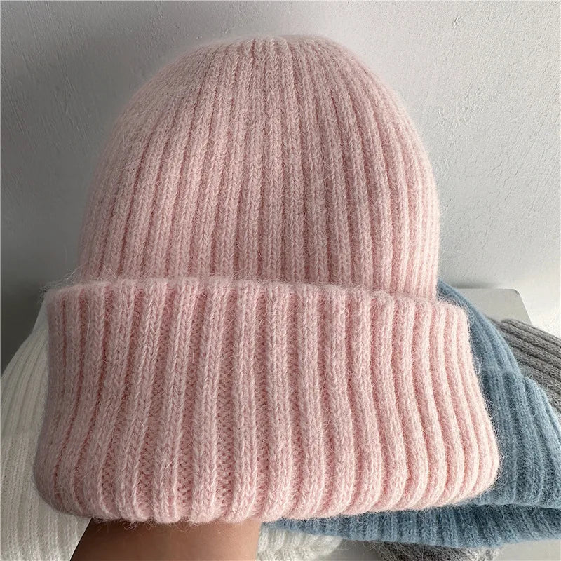 Winter Dome Brimless Casual Hat Warm Rabbit Fur Knit Hat women's double-layer Thick Wool Hat Casual Hat Toe Cap Cold Hat 4m868