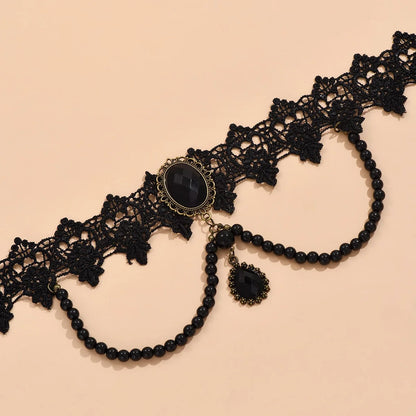 Vintag Classic Gothic Lace Choker for Women Black Crystal Pendant Charm Choker Necklaces Boho Clavicle Jewelry Christmas Gifts
