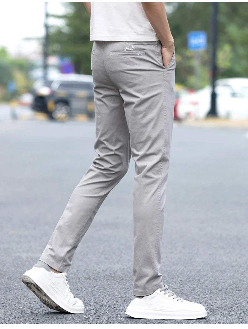 Slim Fit Straight Thin Casual Pants for Men Business Classic Stretch 98% Cotton Soft Spring Summer Trousers Brand Clothing