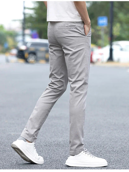 Slim Fit Straight Thin Casual Pants for Men Business Classic Stretch 98% Cotton Soft Spring Summer Trousers Brand Clothing