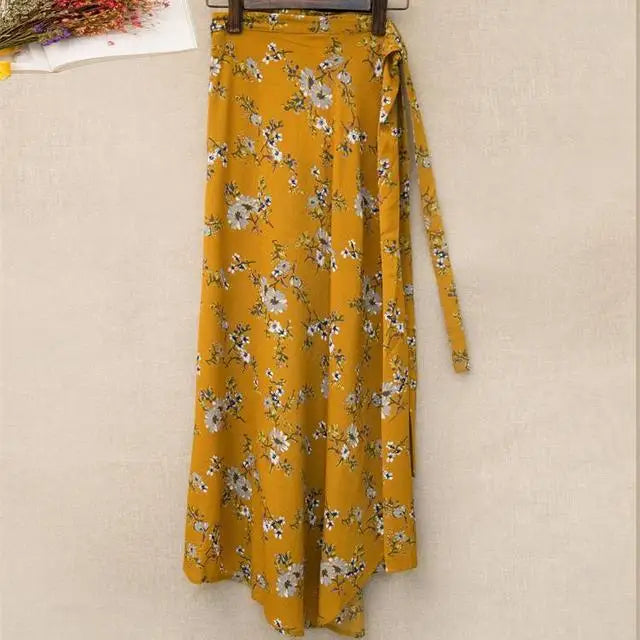 Wrap Skirts Women Casual Chiffon Tie-Waist Ruffle Wide Leg Loose