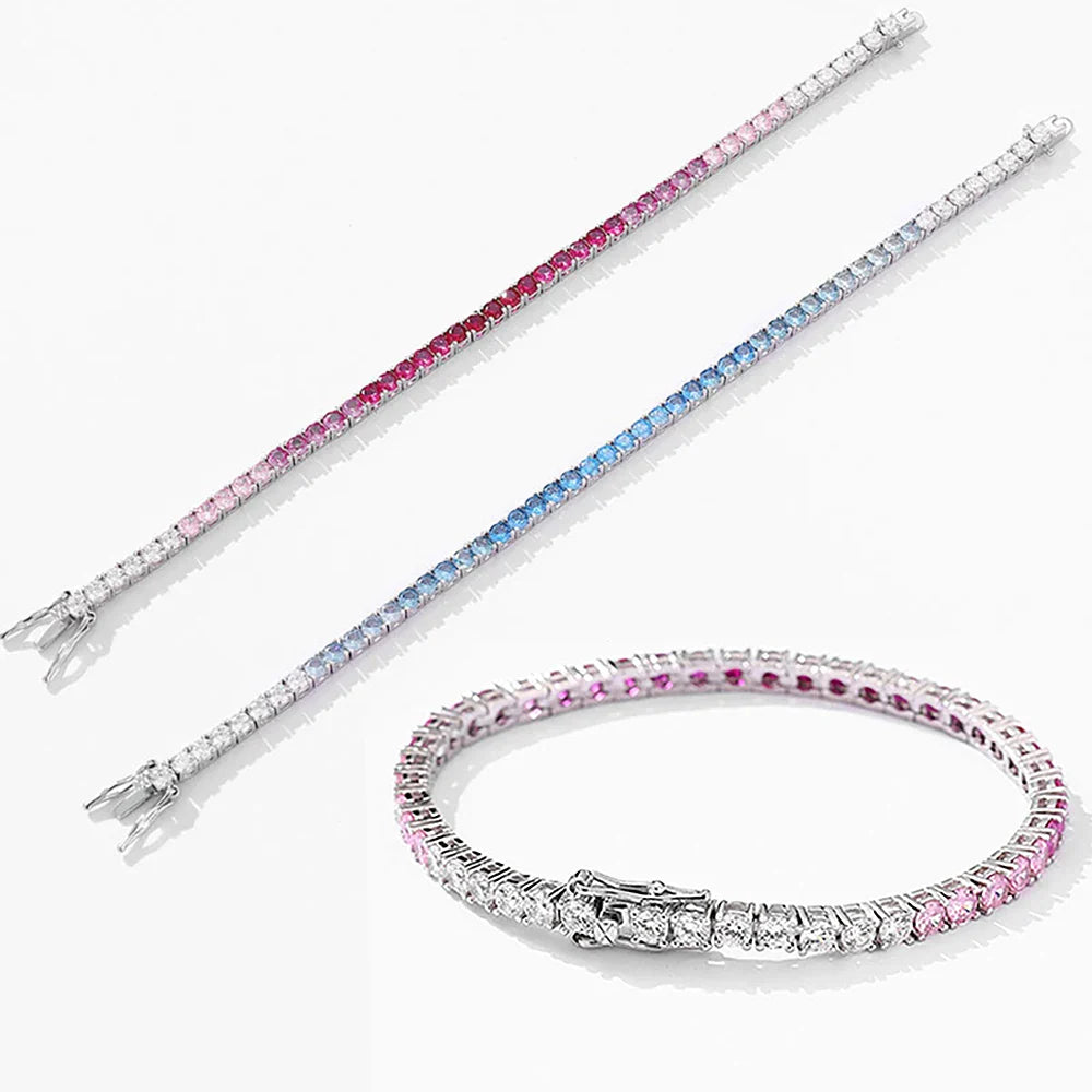 Gradient Red Color Tennis Bracelets S925 Sterling Silver High Carbon Diamond Bracelets for Women 2024 Original Fine Jewelry