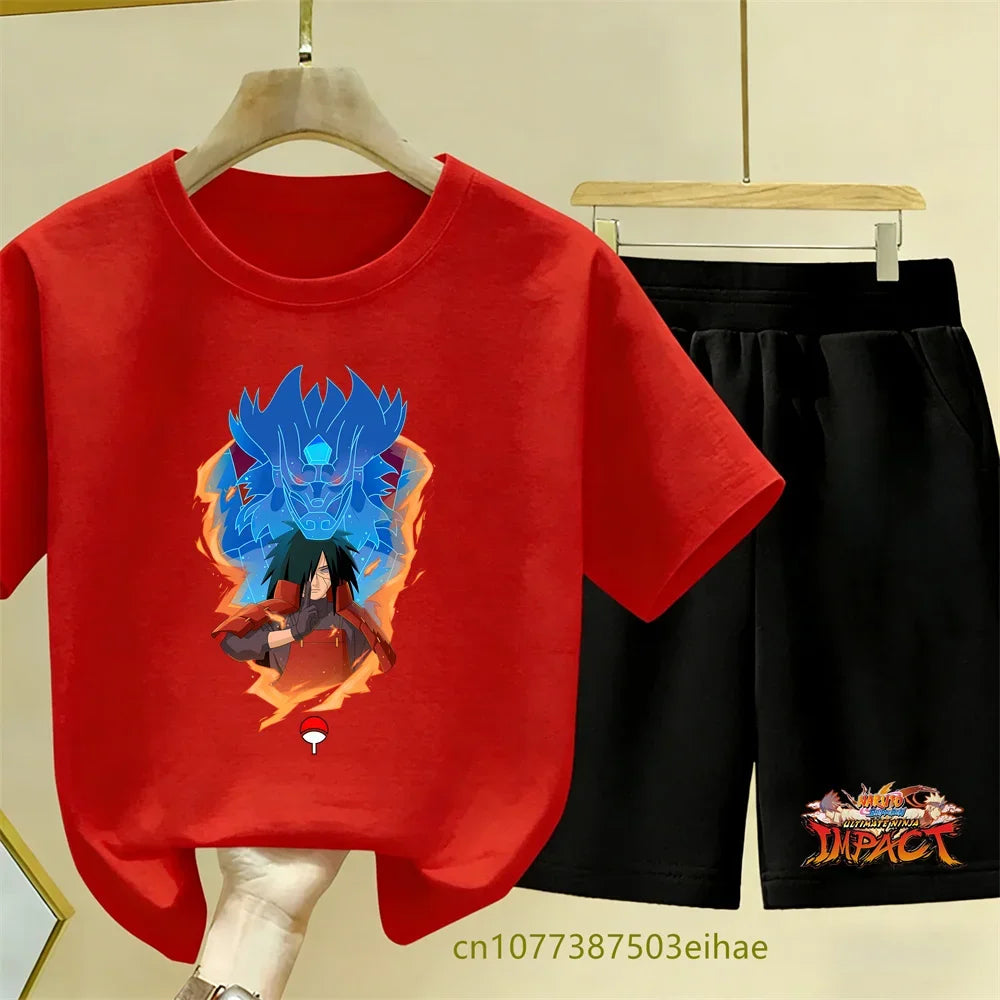 Naruto Children's 2-Piece Set Classic Anime Style Short Sleeve Top Casual Shorts Summer Outfit Specially Designed For Boys Girls
