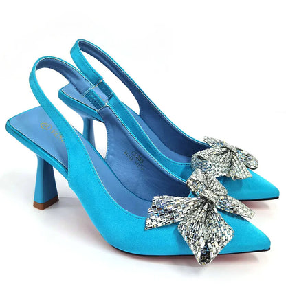Italian Design Elegant Fuchsia Bow Rhinestone Pumps with Pointed Toe for Women 2024 Party Shoes and Bags Matching Set