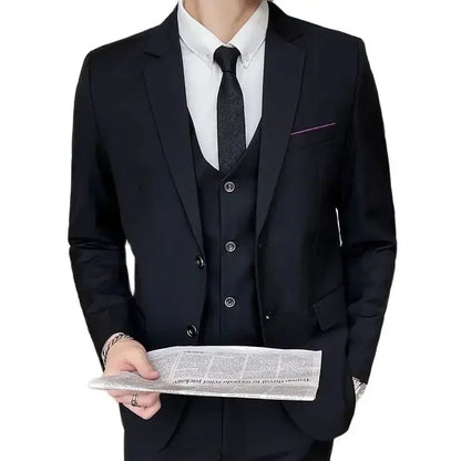 Suit (Blazer+ Vest + Pants) Men's Fashion Casual Outdoor Gentleman Business Wedding Formal Dress British Style Wedding Suit