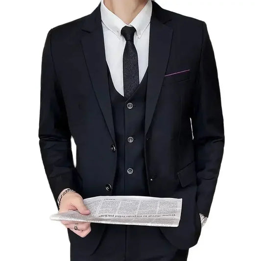 Suit (Blazer+ Vest + Pants) Men's Fashion Casual Outdoor Gentleman Business Wedding Formal Dress British Style Wedding Suit
