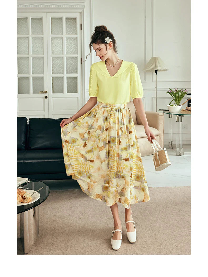 Women Long Skirt French Fashion Floral Skirt 2026 Summer High-waisted Splicing Hollow A-shaped Pendulum Skirts O23XB80203