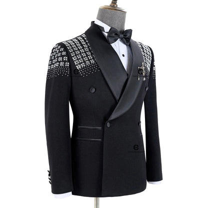 Elegant Men's Suits Double-Breasted Jewelry Ornament Handmade Tuxedo for Wedding Groom Party Jacket Pants
