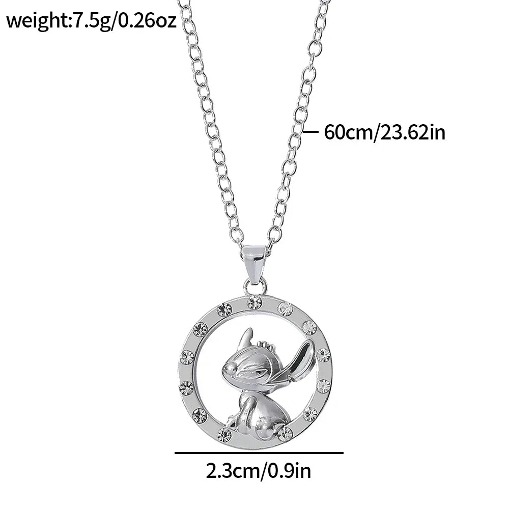 Stitch Cartoon Pendant Necklace Cute Filled Rhinestones Jewelry Personality Sweater Chain Gift for Fashion Lovers