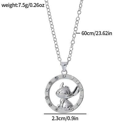 Stitch Cartoon Pendant Necklace Cute Filled Rhinestones Jewelry Personality Sweater Chain Gift for Fashion Lovers